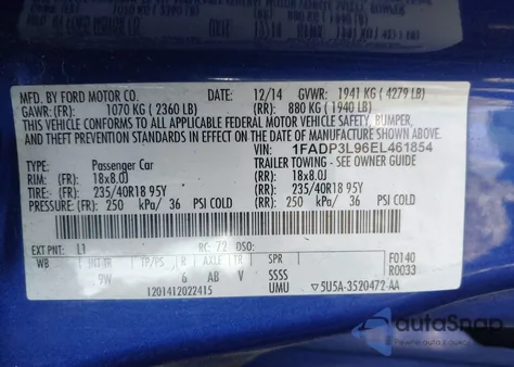 2014 Ford Focus St z USA, uszkodzony, nr VIN 1FADP3L96EL461854